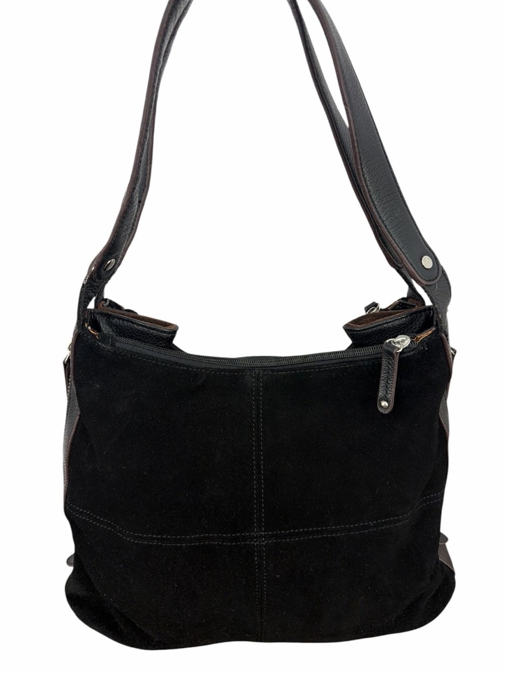 Tignanello Suede & Leather Large Hobo Shoulder Bag -- Black -- VGC